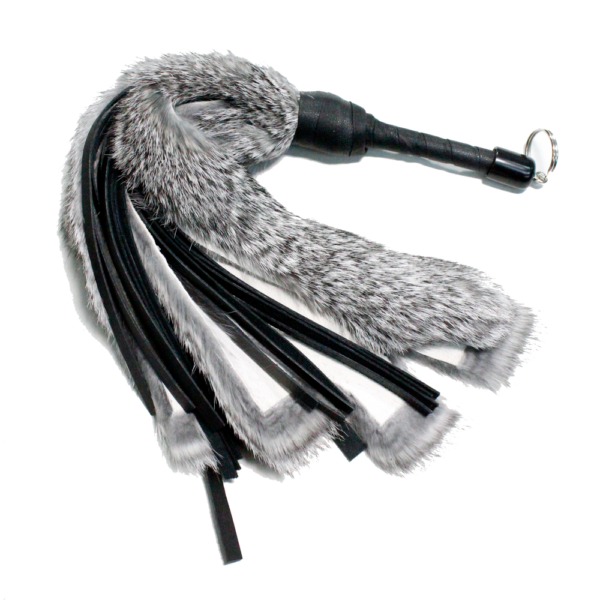 16" Rabbit Fur Leather Flogger Gray